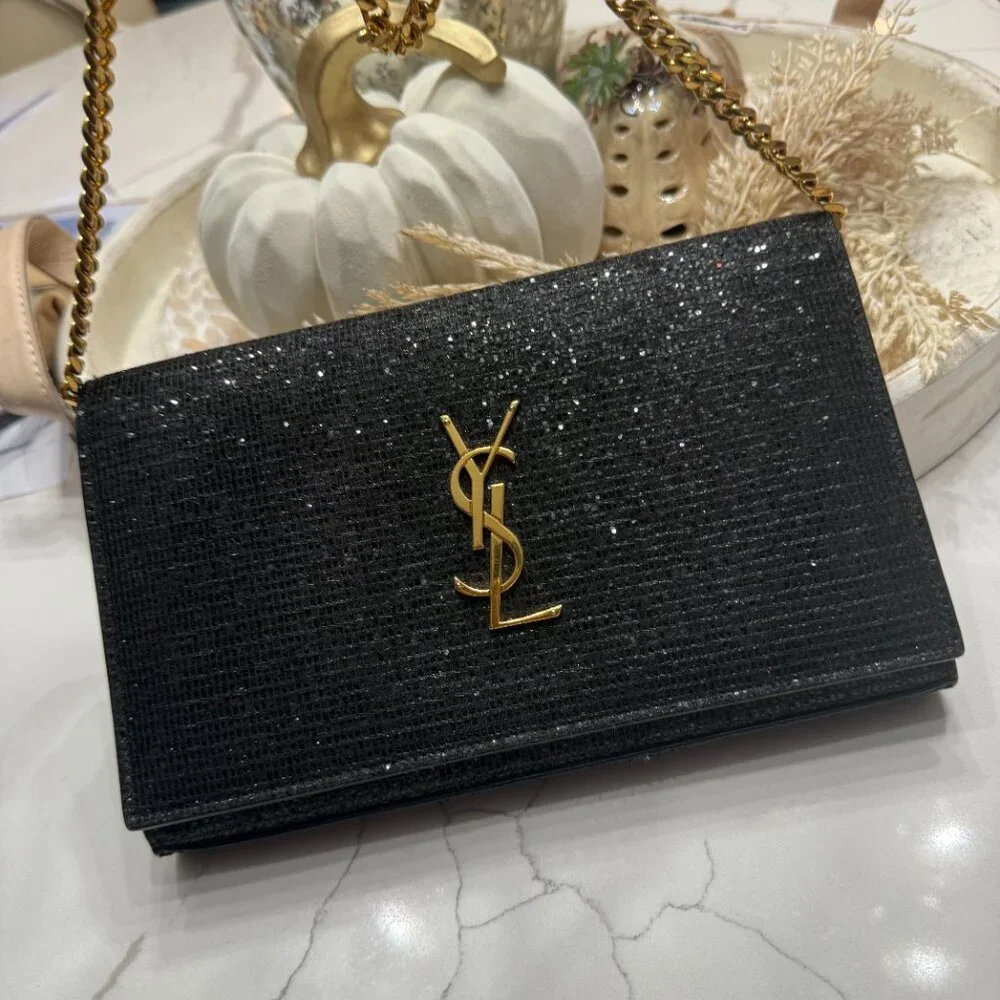 SAINT LAURENT  (YSL) Rare Glitter Chain Crossbody & Clutch Bag - Picture 12 of 13